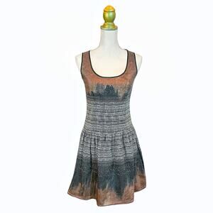 Peruvian Connection Silk Blend Fit & Flare Boho Pattern Dress - Brown Multi - 2